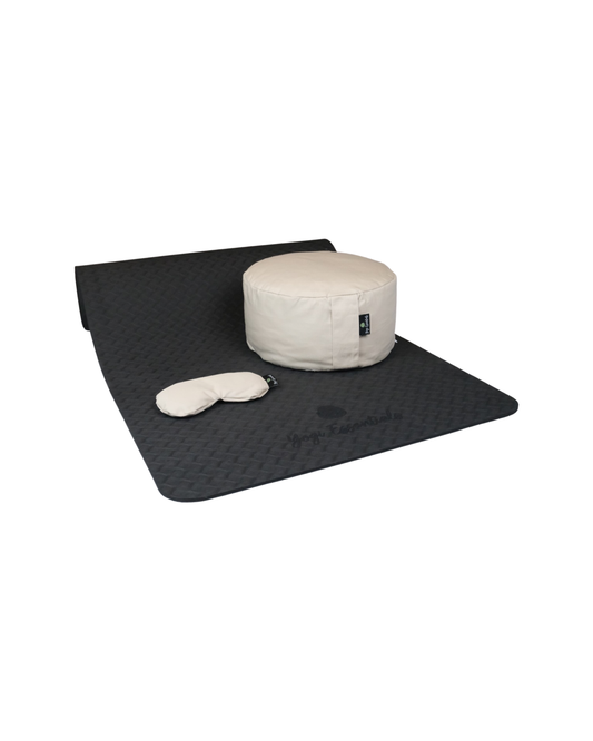 Yogi Essentials Pakket Yoga mat TPE zwart, meditatiekussen en oogkussen - Beige